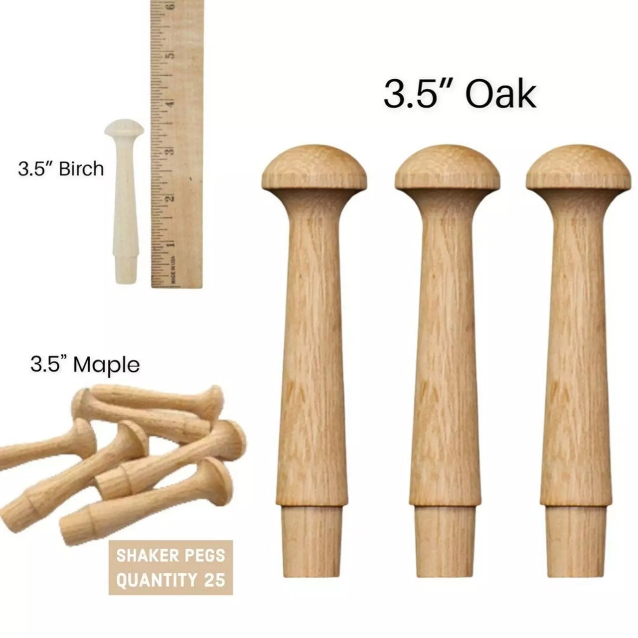 Kitcheniva 25 Pcs 3.5" Shaker Pegs Oak Birch Maple Wood Wall Hanger Wall Mount Crafts DIY